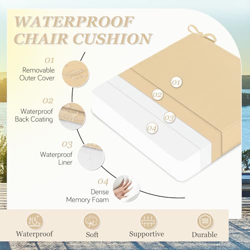 Waterproof Outdoor Chair Cushions Set of 2, Square 19 x 19 with Ties and Removable Covers L45021