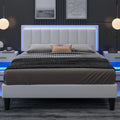 Queen Size LED Upholstered Platform Bed Frame W78095