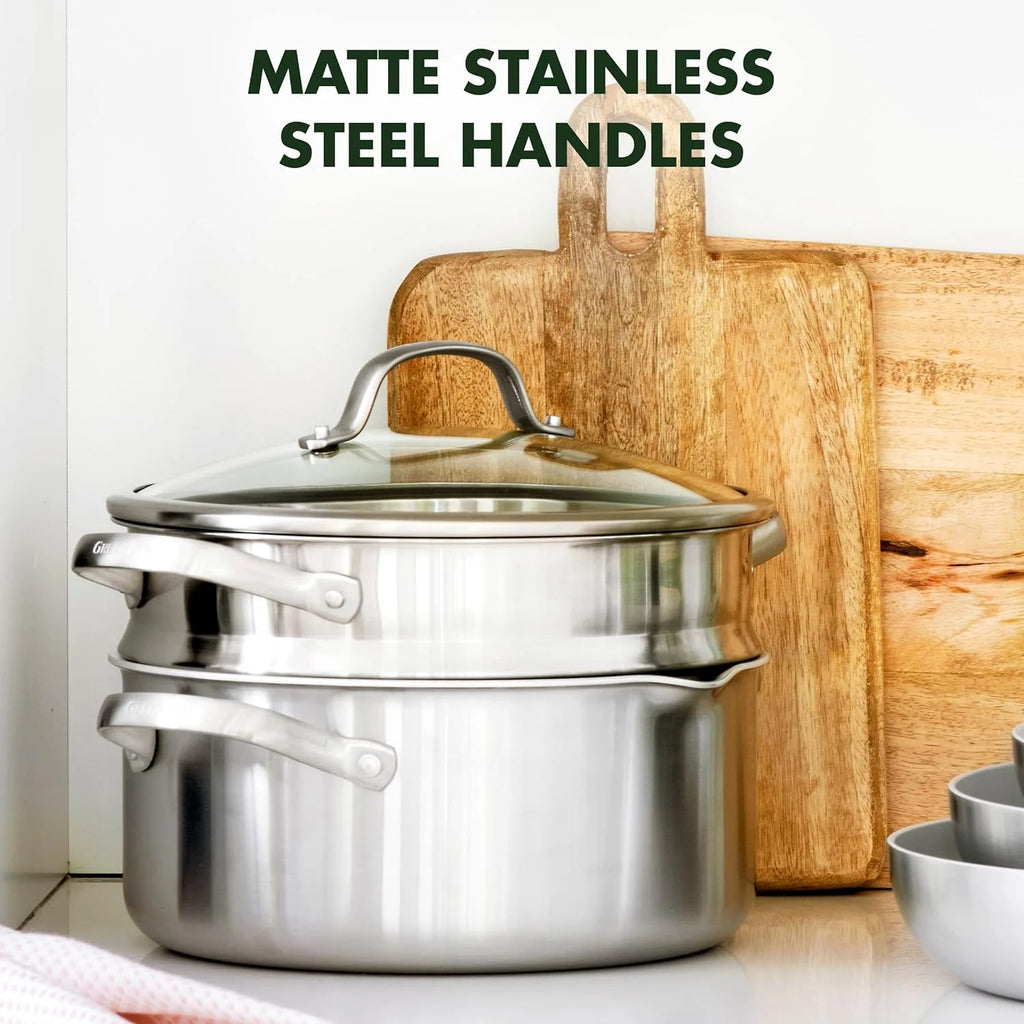 8QT Stainless Steel Nonstick Stock Pot with Strainer Lid and Steamer D781112