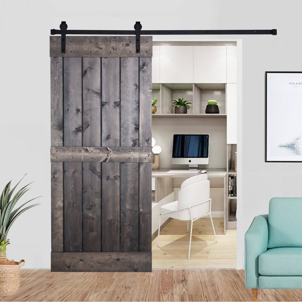 Paneled Wood Barn Door with Installation Hardware Kit E8923
