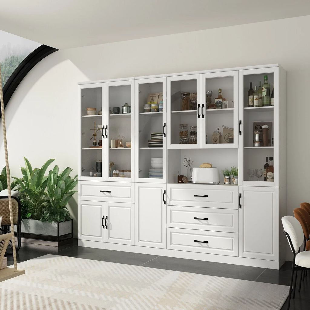 White Buffet China Cabinet with Tempered Glass Doors H3951