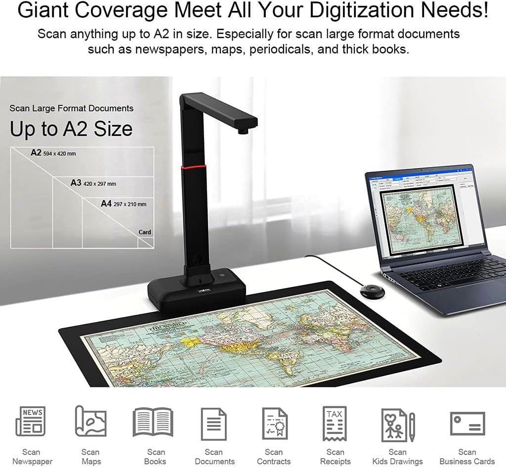 Large Format Overhead Document Scanner with Auto-Flatten & Fingerprint Removal Technologies B3047