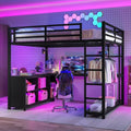 Queen Metal Loft Bed with Wardrobe, Desk and Shelves I9703