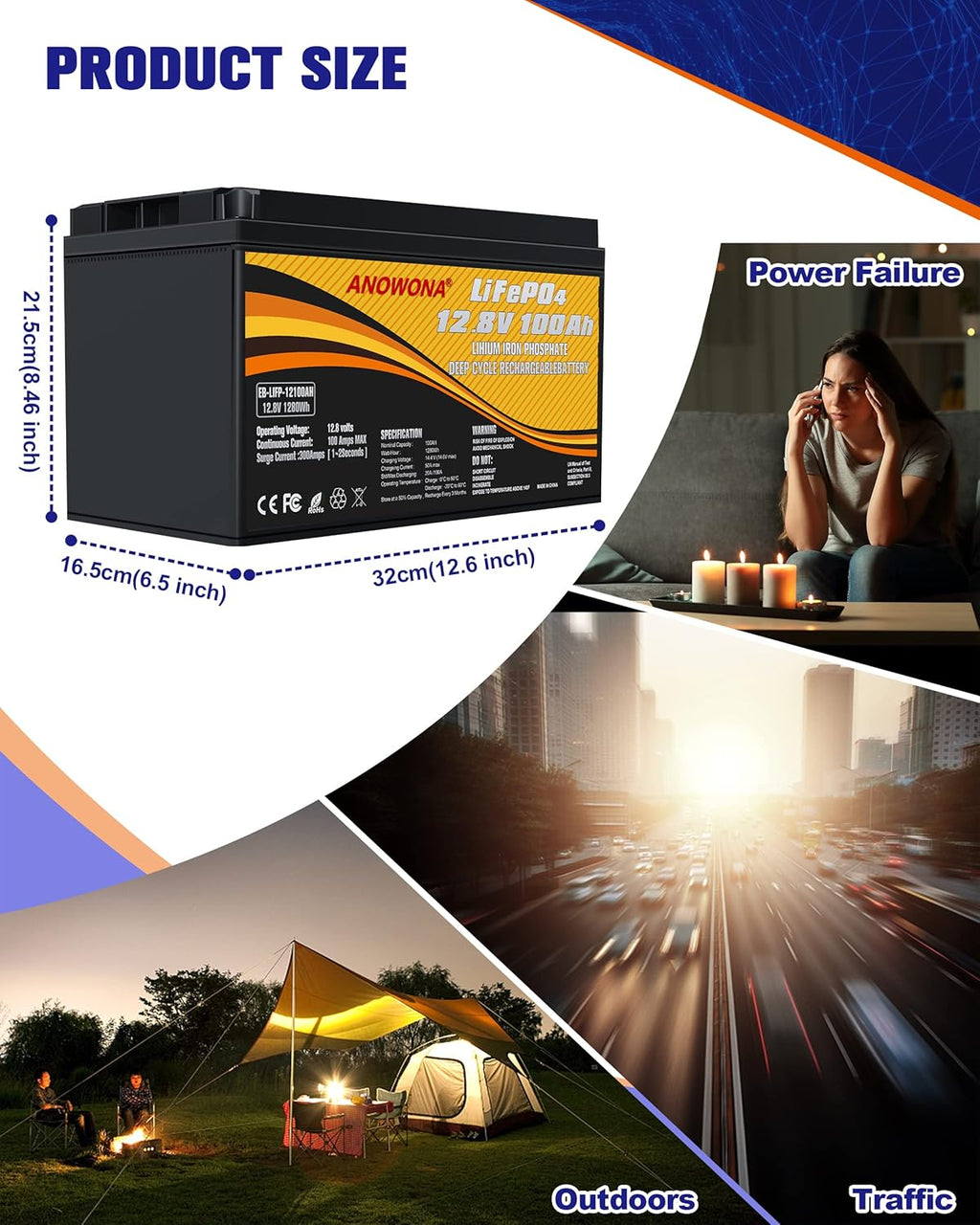 12.8V 200Ah Lithium Iron LiFePO4 Deep Cycle Battery with 200A BMS J945912