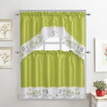 Green Embroidered 3-Piece Kitchen Curtain Tiers & Swag Set, 58x36 & 28x36 inches E11613