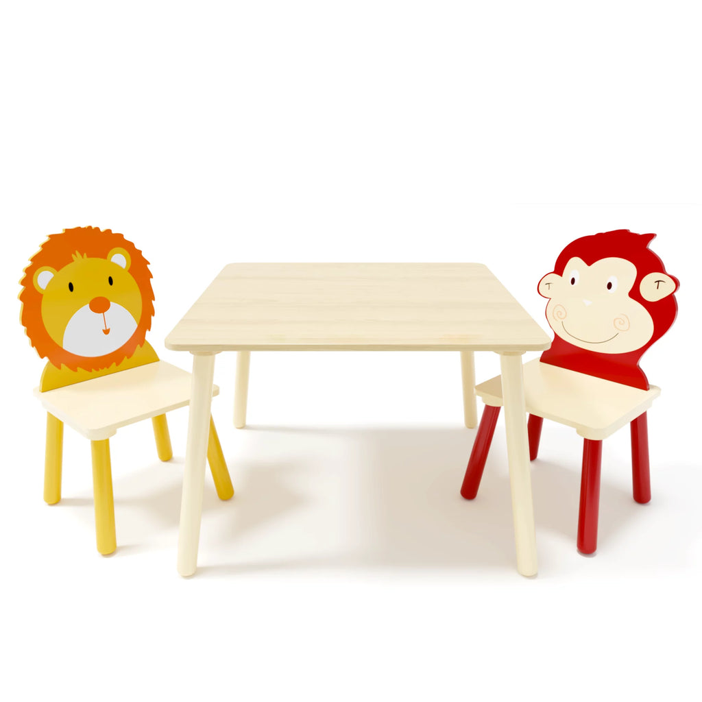 Kids Table & Chair Set, 3 Pieces Solid Wood J59214