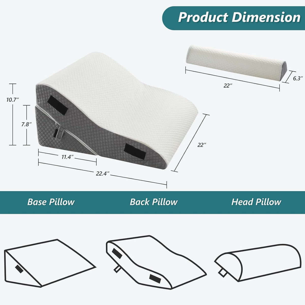3 PCS 35D Adjustable Triangle Wedge Pillow Set (white grey) J8157