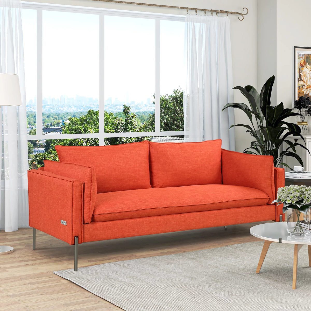 3 Seat Linen Fabric Upholstered Sofa T6132
