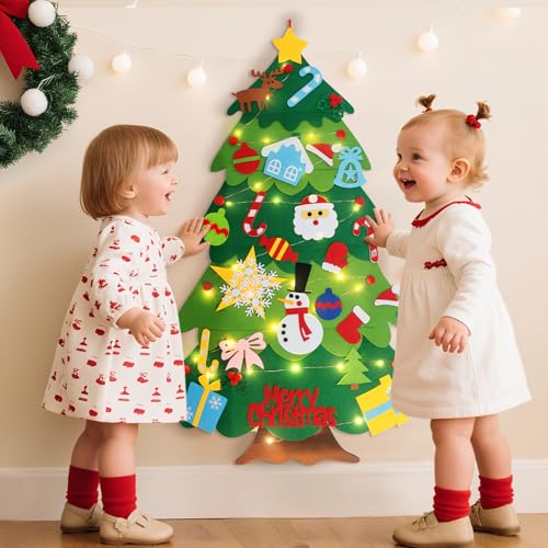 3.3FT Felt Christmas Tree with 32 Ornaments and String Lights X20387