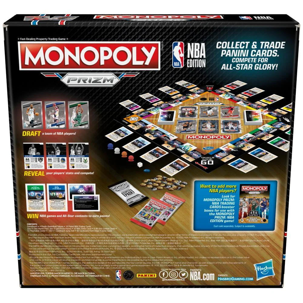 Monopoly Prizm NBA Edition Board Game with Trading Cards O91313