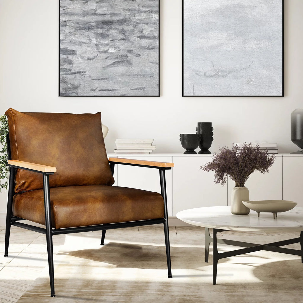 Brown PU Leather Accent Chair T331