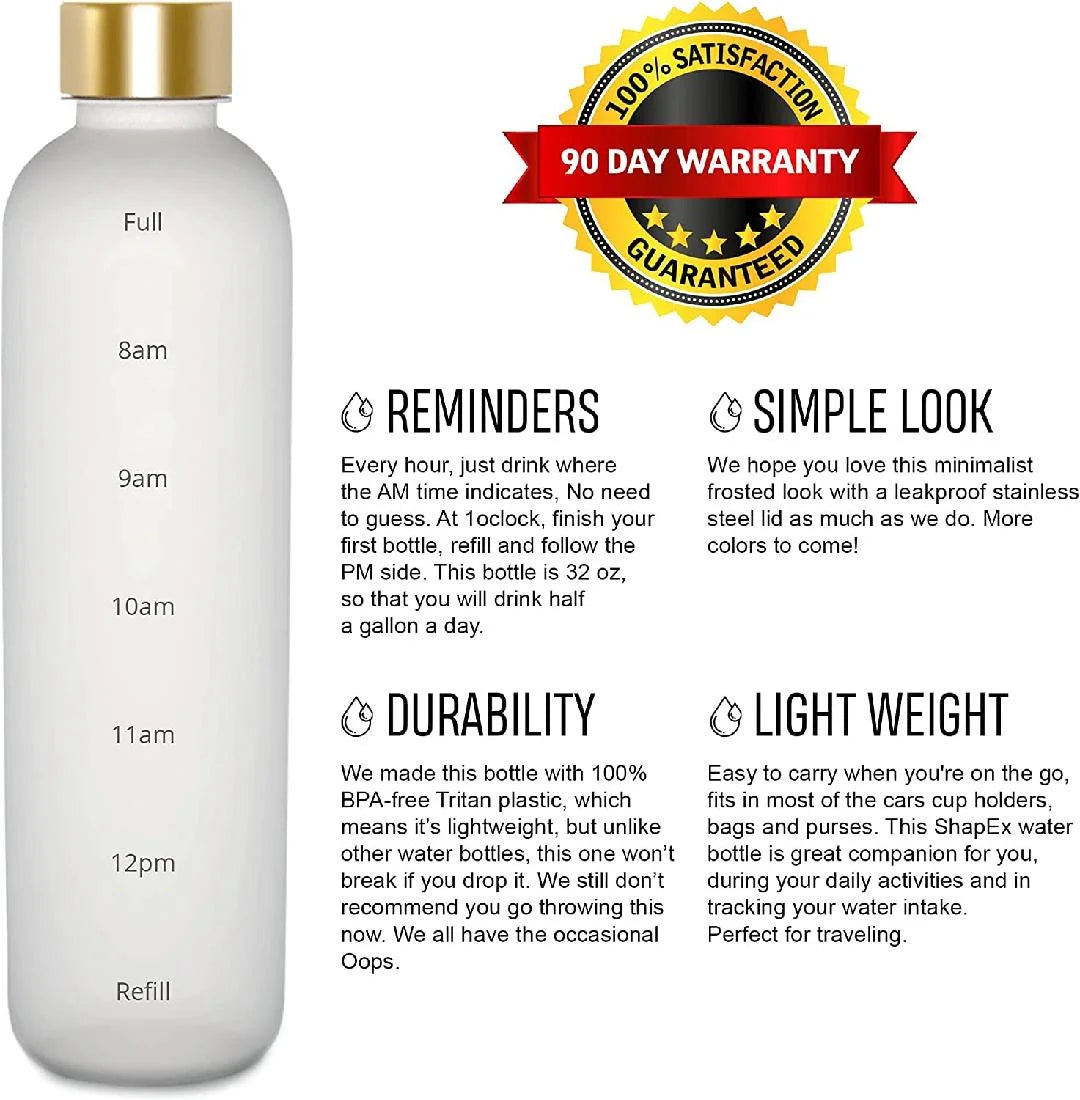 White 32 Oz BPA Free Frosted Water Bottle with Time Marker F279943
