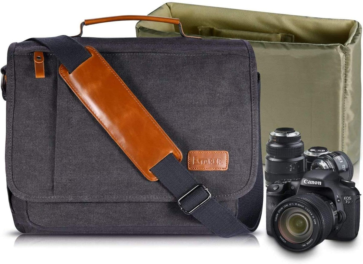 Camera Messenger Bag for DSLR Cameras Laptop 15.6inch Shoulder Bag with Camera Insert Sleeve F98074