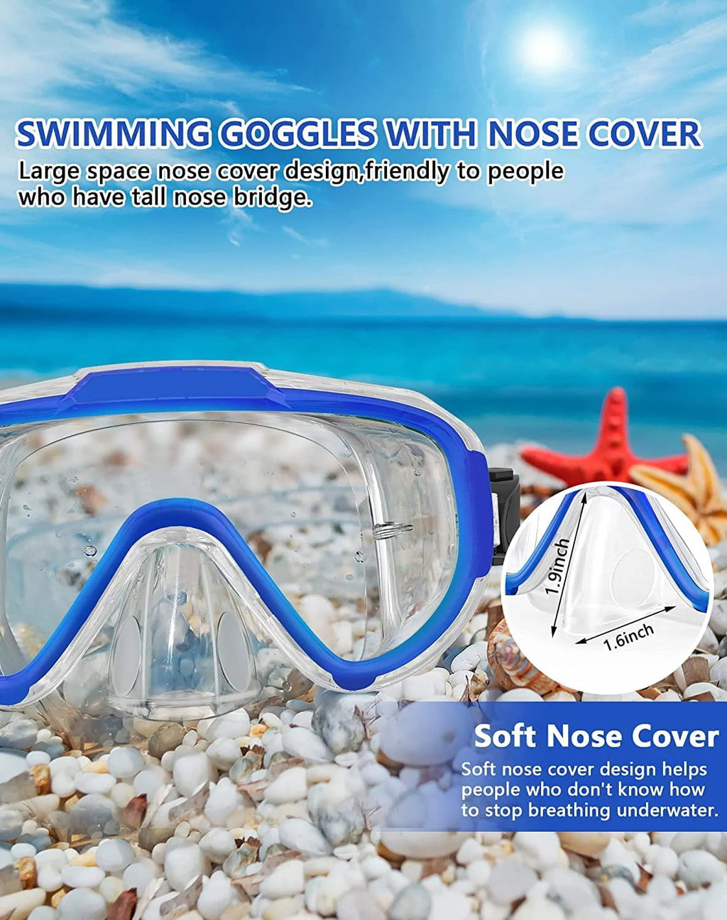 Adult Anti Fog Tempered Glass Swim Goggles with Nose Cover Z748686