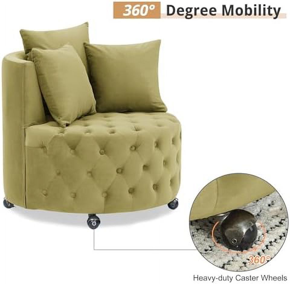 Pink Velvet Swivel Barrel Chair with 3 Pillows and Wheels J84443