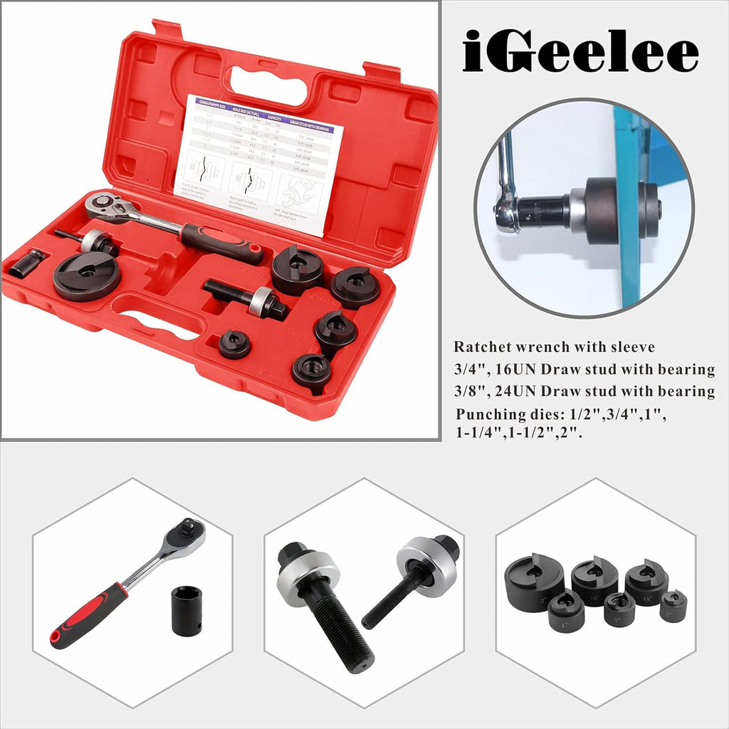 Ratchet Knockout Hole Punch Driver Kit 1/2 to 2 inch Hole Cutter Set B4337