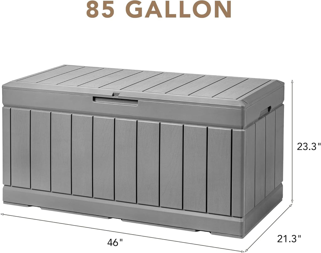 85 Gallon Lockable Resin Outdoor Storage Box Grey M581