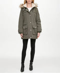 Olive Faux-Fur Trim Hooded Water-Resistant Anorak Coat O23774