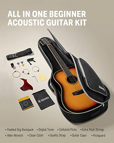 Black Full Size Acoustic Guitar Dreadnought Bundle Set with Gig Bag, Strap, Tuner, Pickguard L7519