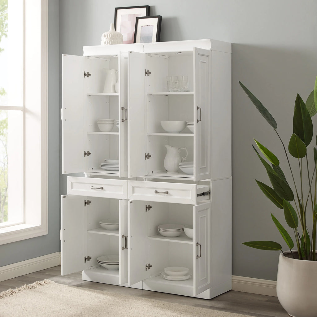 White MDF Wood Pantry (Set of 2) I153