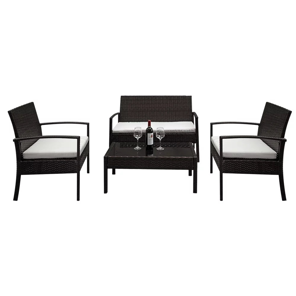 4-Piece PE Wicker Patio Conversation Set with Cushions A990