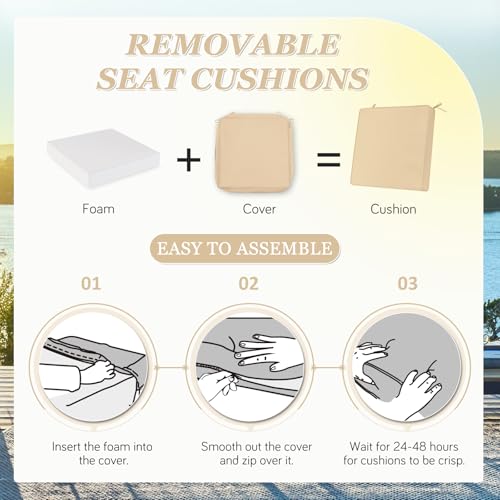Waterproof Outdoor Chair Cushions Set of 2, Square 19 x 19 with Ties and Removable Covers L45021