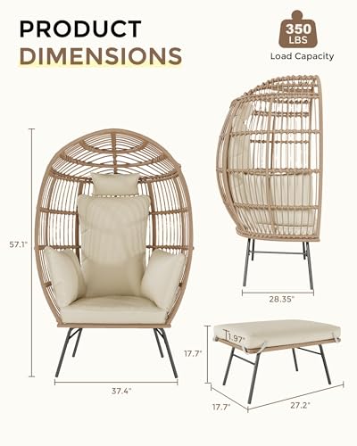 Grey Wicker Egg Chair with Ottoman P775886