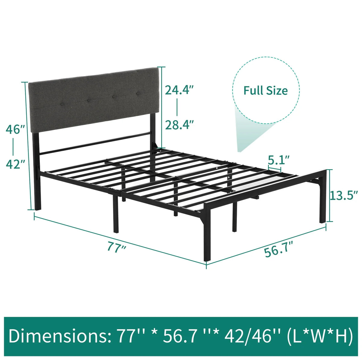 Upholstered Platform Bed Frame with Adjustable Headboard Queen D9932