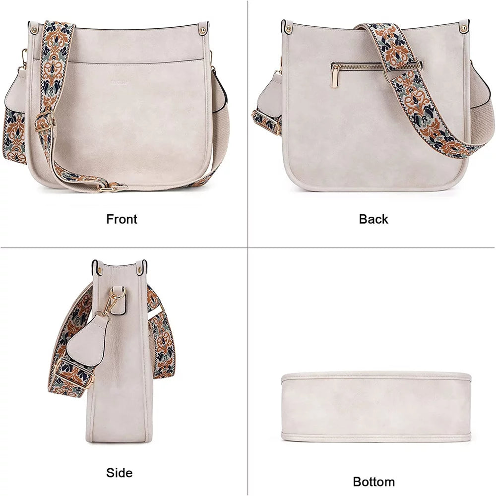 Crossbody Bags Leather Hobo Handbags With 2 Adjustable Leopard Guitar Strap Shoulder Bucket Bags T61374