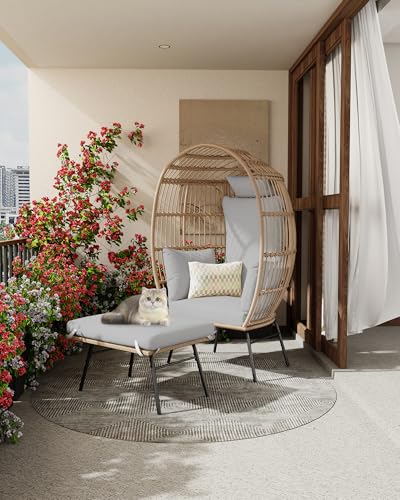 Grey Wicker Egg Chair with Ottoman P775886