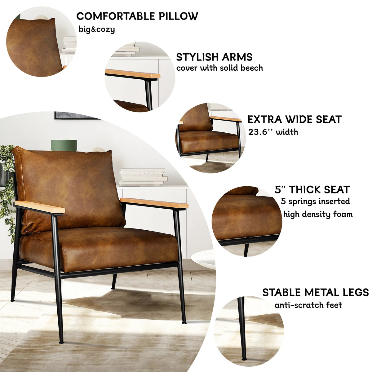Brown PU Leather Accent Chair T331