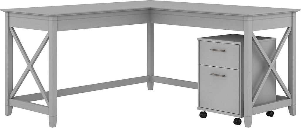 L Shaped Desk with 2 Drawer Mobile File Cabinet, 60W, Gray Q378