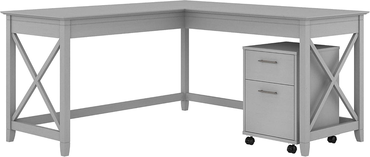 L Shaped Desk with 2 Drawer Mobile File Cabinet, 60W, Gray Q378