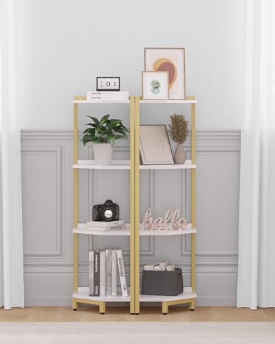 4-Tier White Corner Shelf with Metal Frame K8934