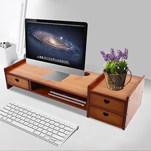 Monitor Stand with Storage Drawer Adjustable Desktop Storage Organizer Computer Stand (Wood Color) E157