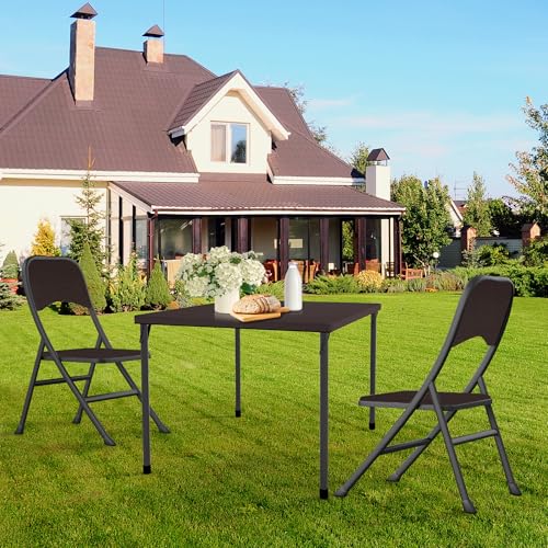 White 34" Square Plastic Folding Table with Carrying Handle E788