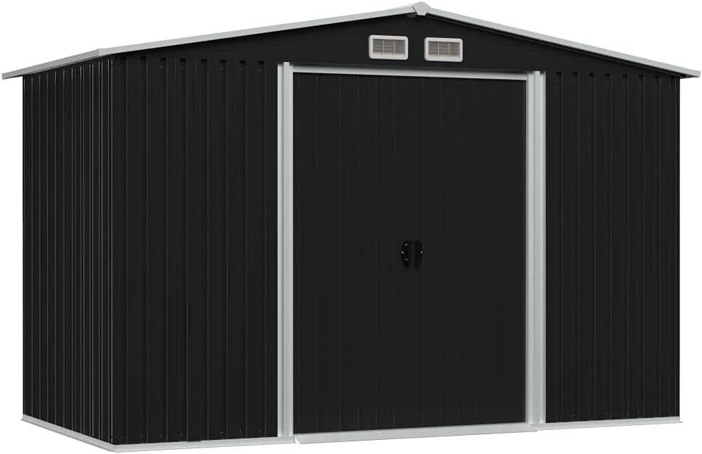 Anthracite Garden Storage Shed with Double Sliding Doors 101.2 x 80.7 x 70.1inch C997686