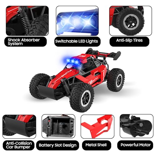 Remote Control Car with LED Lights, 2.4GHz 2WD Rechargeable Monster Truck P5845
