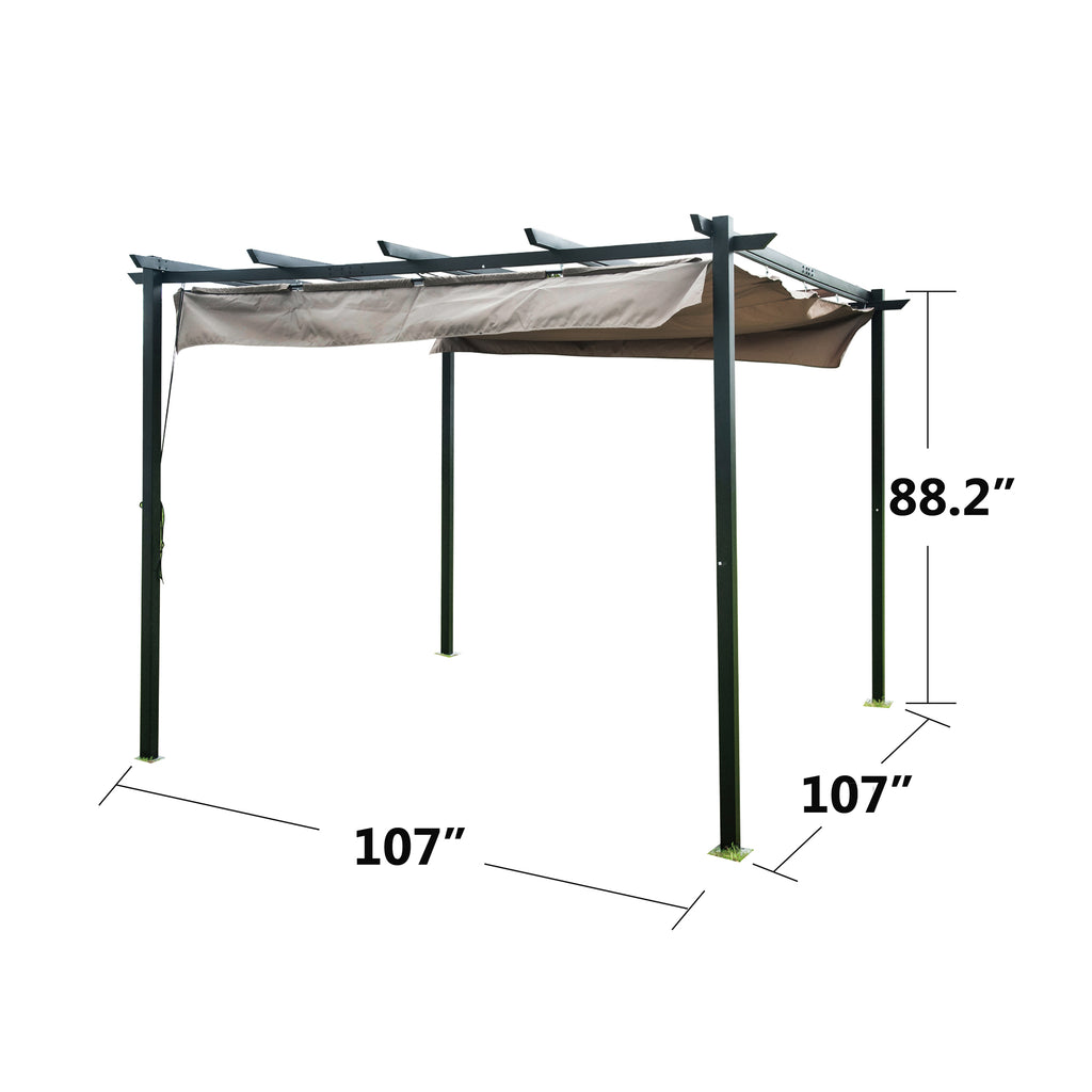 9 x 9 Ft Outdoor Steel Pergola Gazebo with Sun Shades Canopy I76558