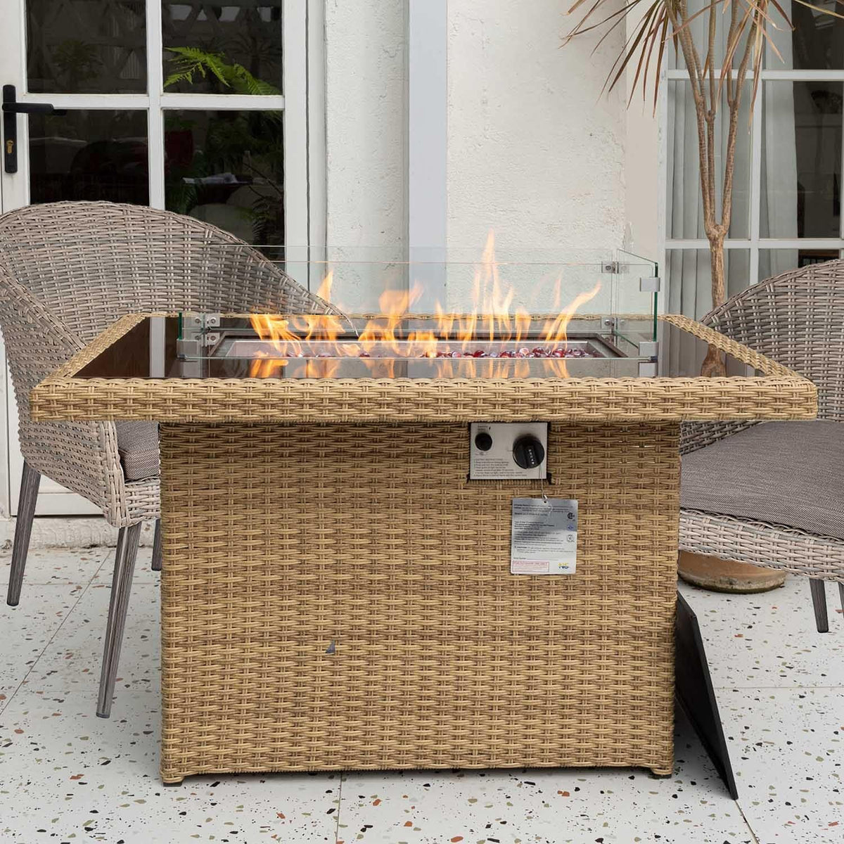 Rectangle Propane Fire Table 55,000 BTU with 8mm Tempered Glass Top G682