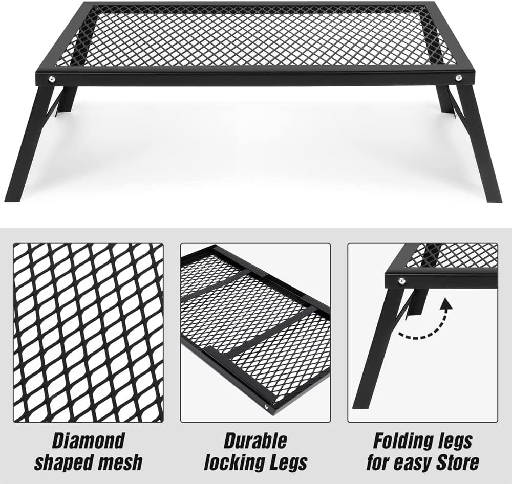 Black Steel Folding Campfire Grill with Legs M291