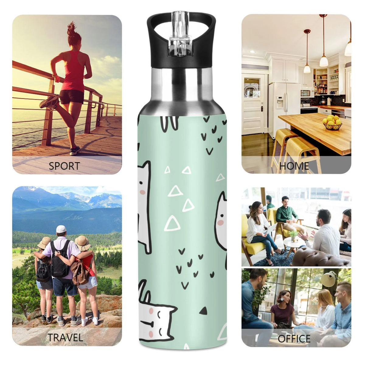 Green Vacuum Insulated Stainless Steel Water Bottle with Straw Lid 20 OZ G733