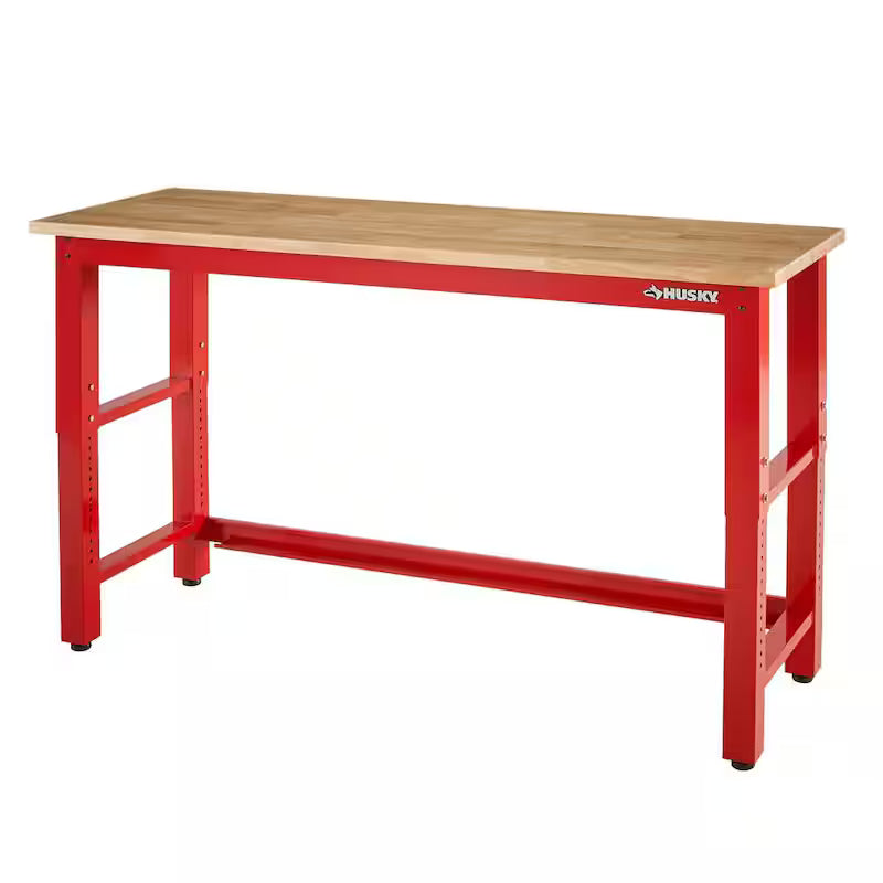 6 ft. Adjustable Height Solid Wood Top Workbench in Red I840817