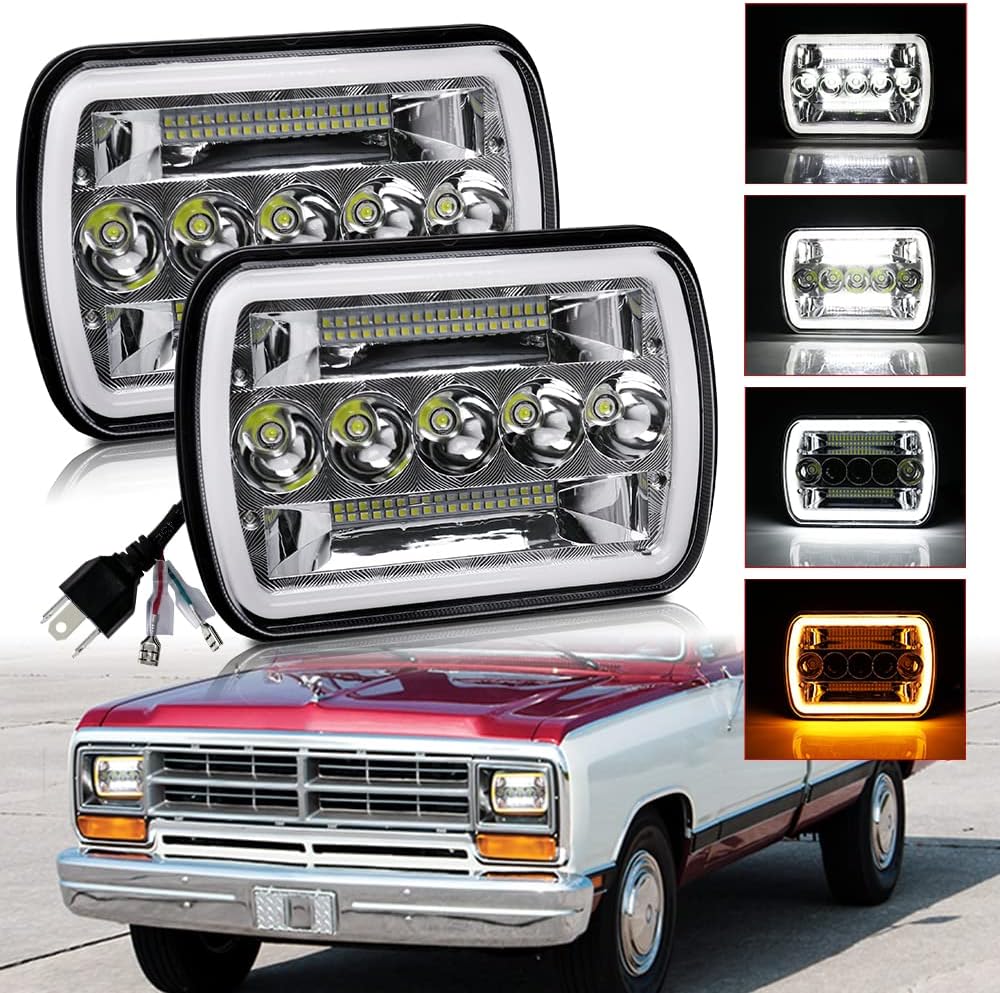 5x7 LED Headlight 2PCS 7x6 inch Halo Sealed Beam H6054 Replacement Hi/Lo Beam DRL Pack of 2 Y130