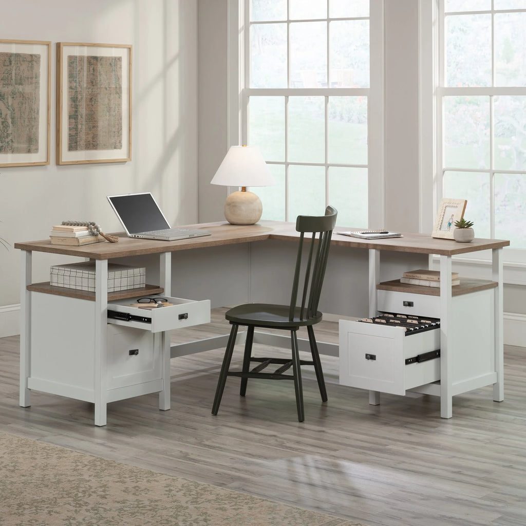 L-Shaped White Engineered Wood Desk X1455