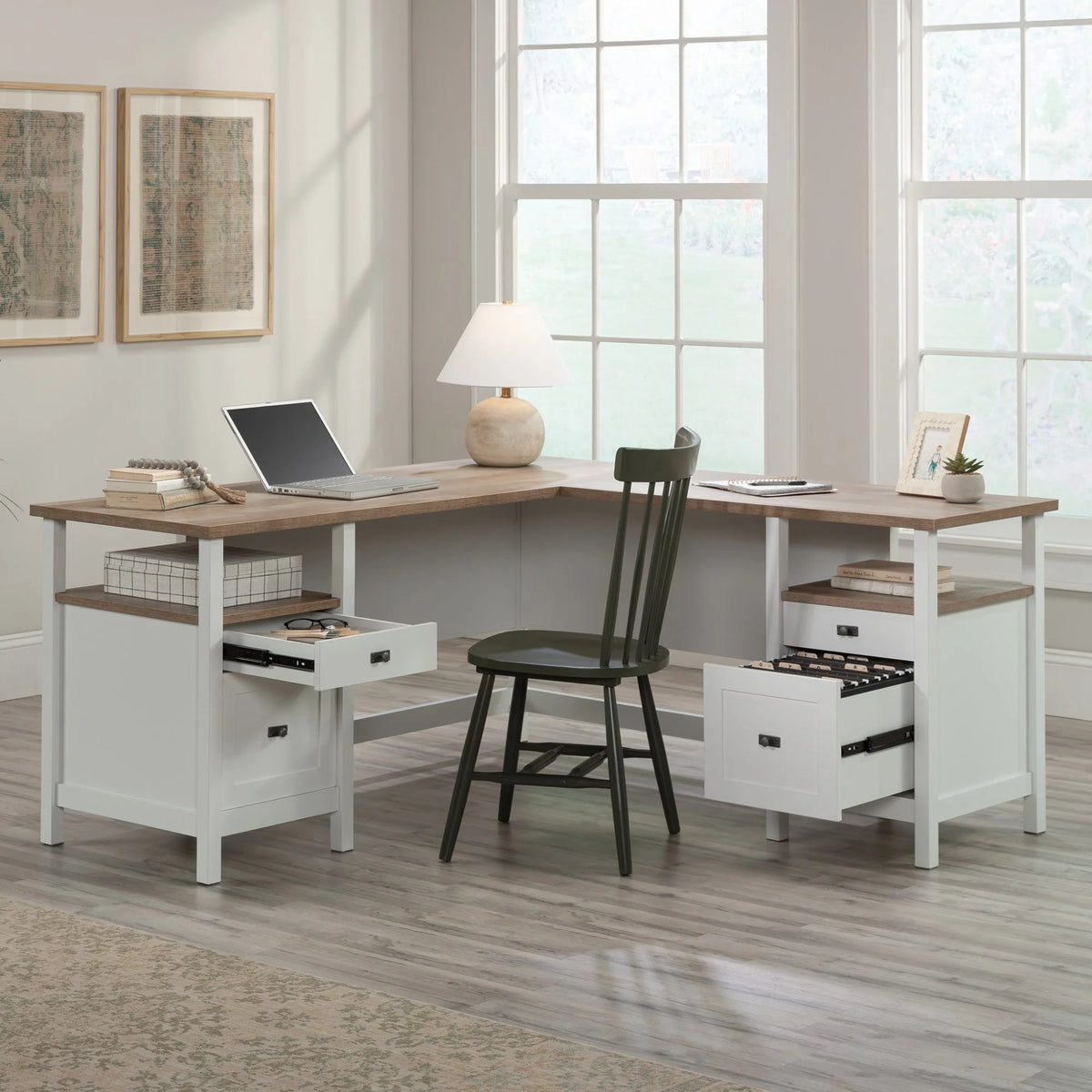 L-Shaped White Engineered Wood Desk X1455
