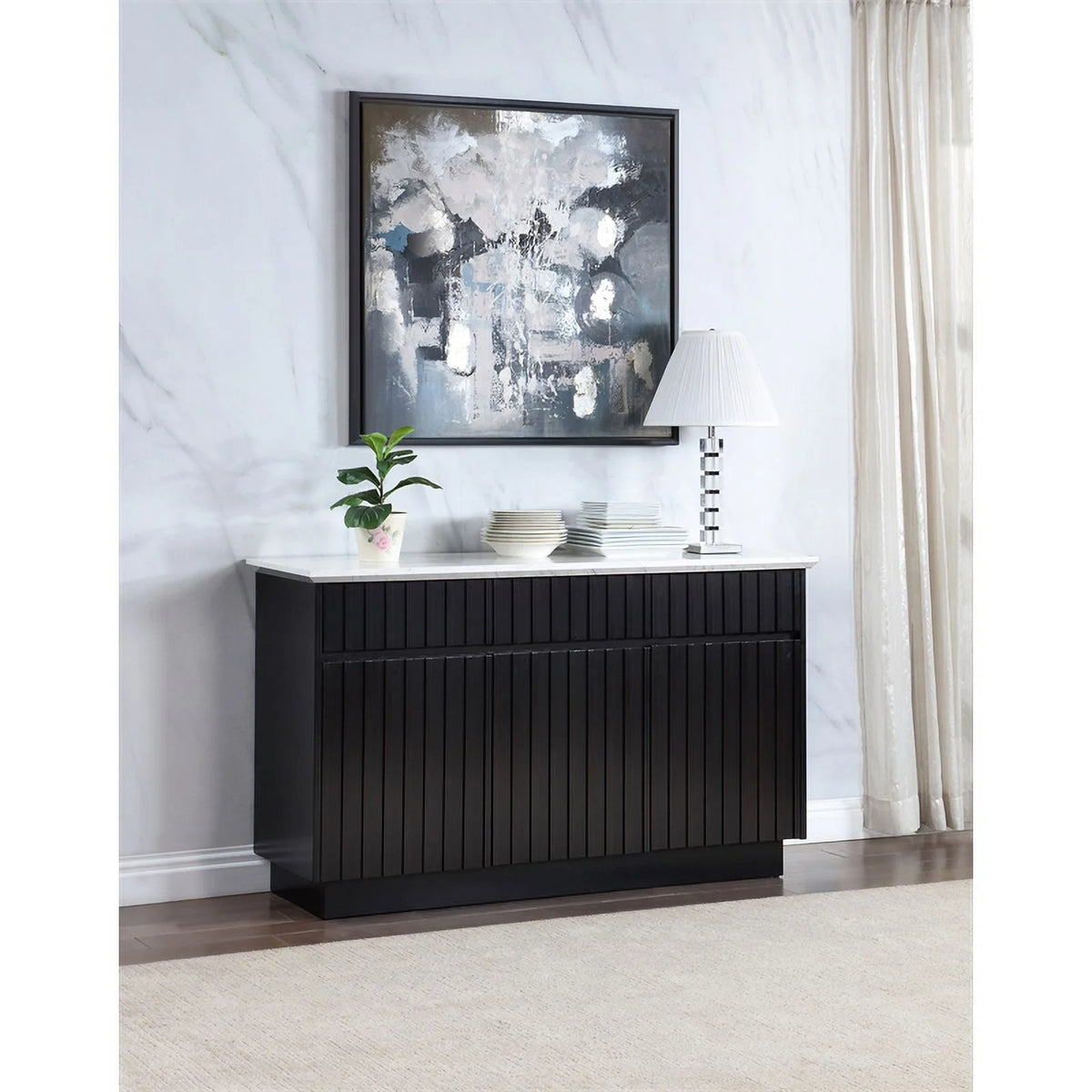 3-Door Wood Server with Marble Top N3120