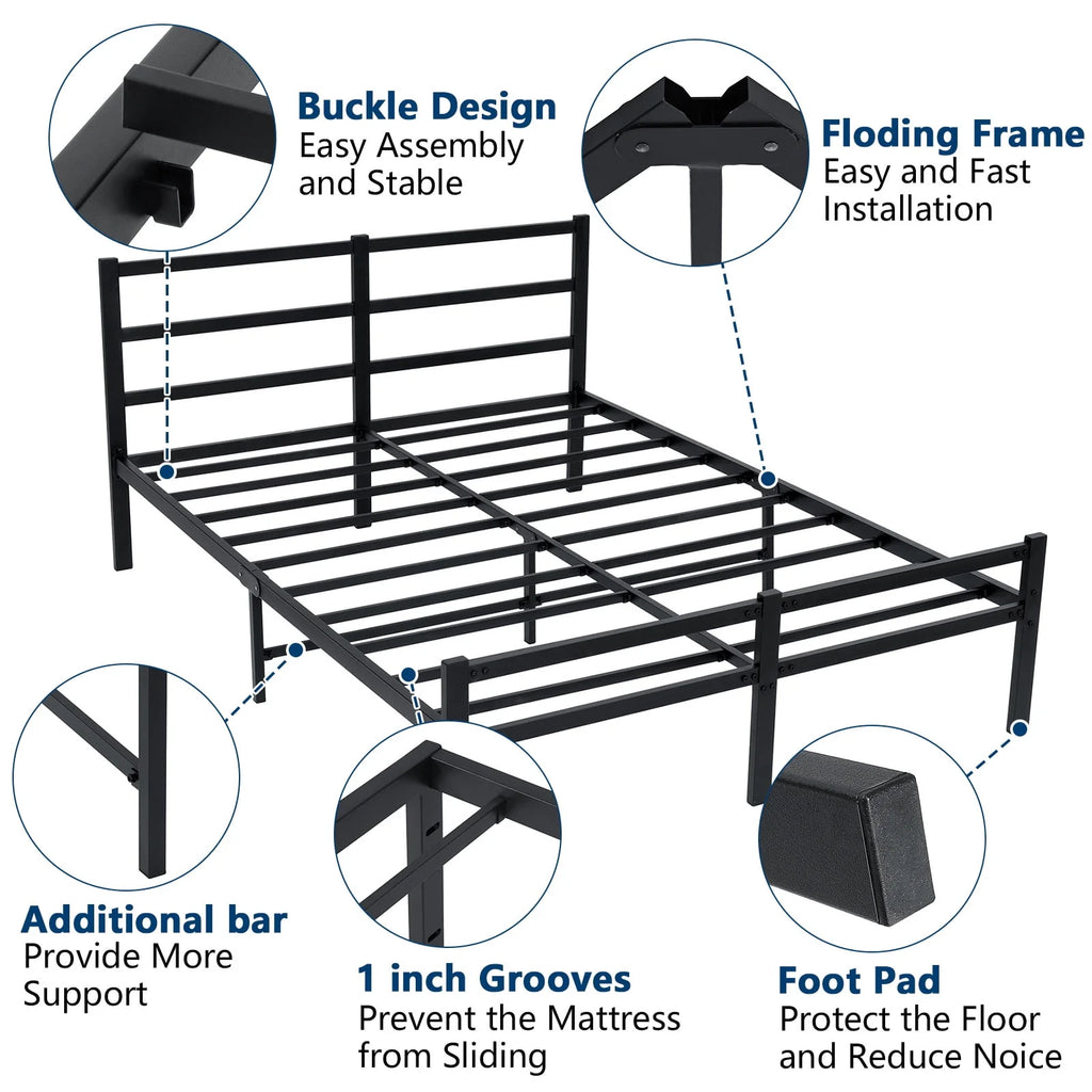 King 14 Inch Metal Bed Frame with Headboard and Footboard H52451