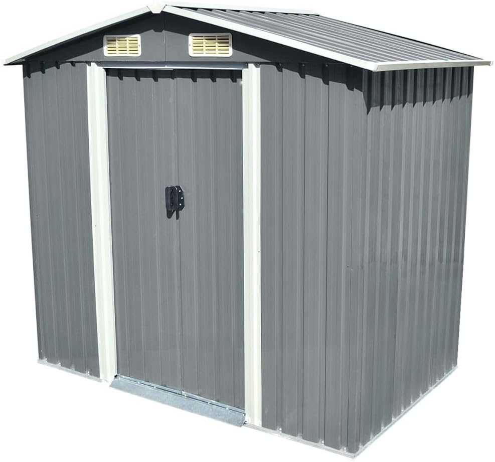 Anthracite Garden Storage Shed with Double Sliding Doors 101.2 x 80.7 x 70.1inch C997686