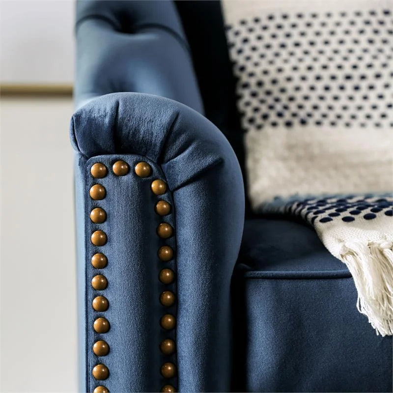 Blue Fabric Tufted 2-Piece Sofa Set Q886